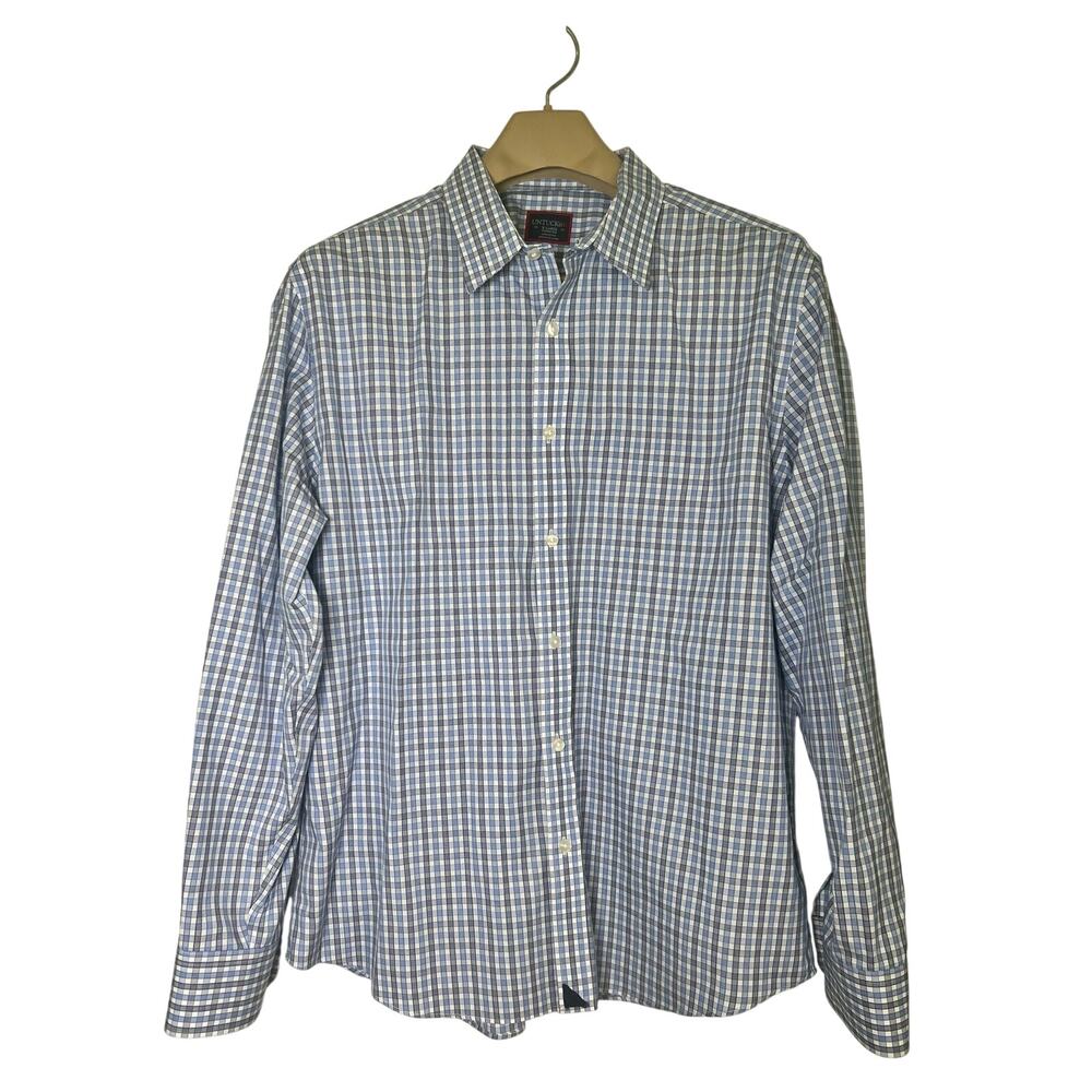 UNTUCKit Blue White Plaid Long Sleeve Button Up Shirt SIZE XL 100% Cotton